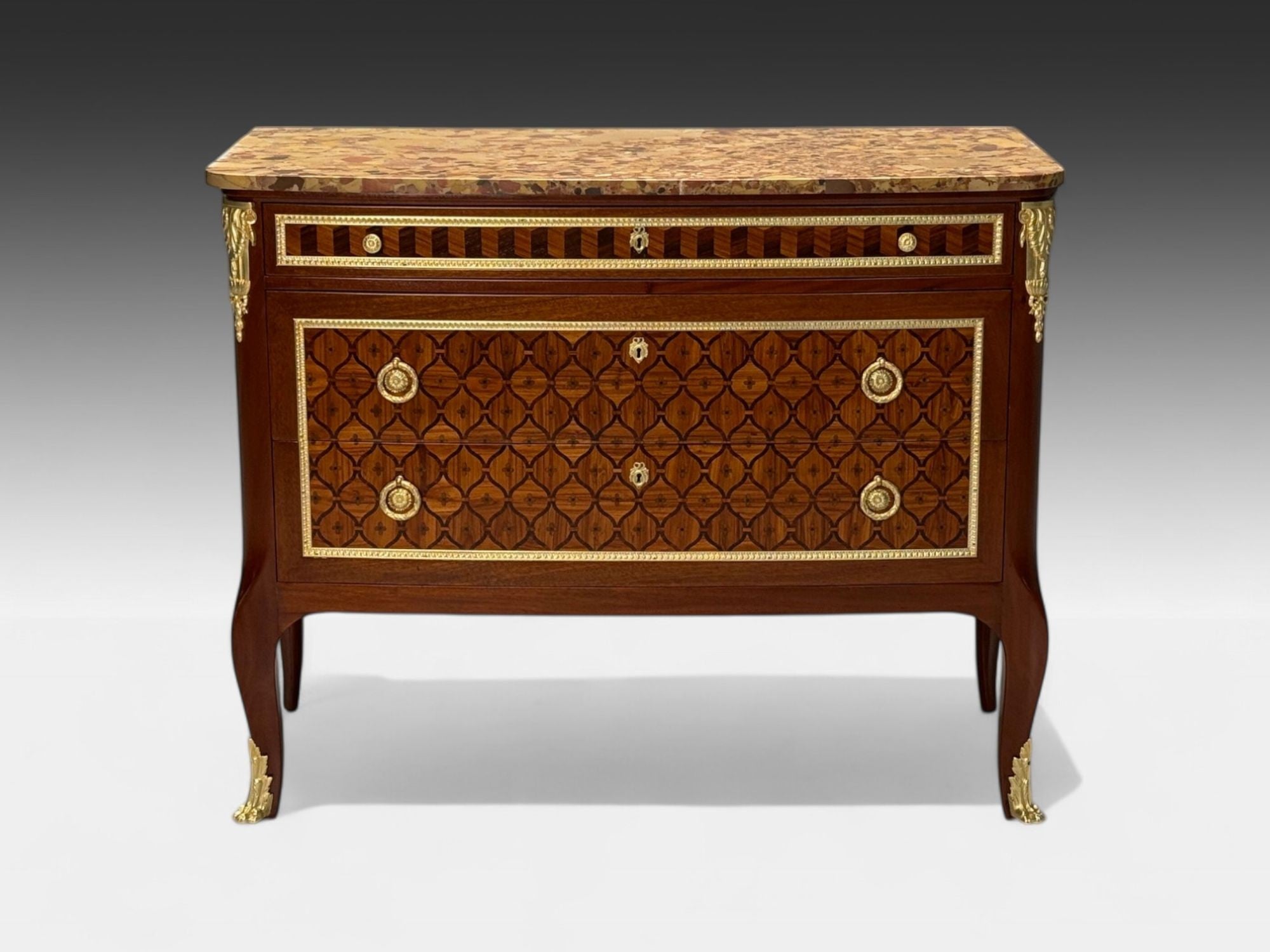 Louis XV Style, French Commode, Kingwood Inlay, Bronze, France, 19th C.