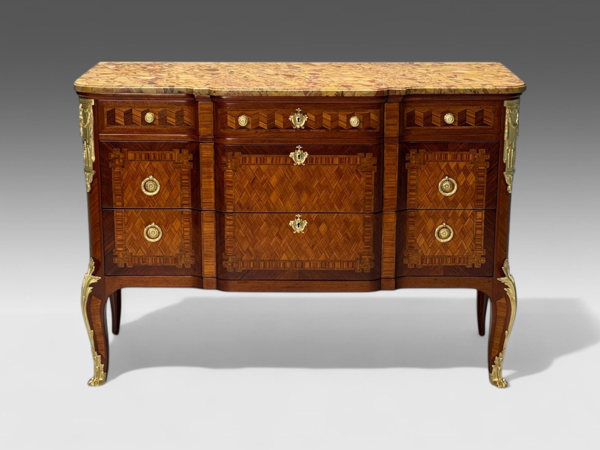 Louis XV Style, Block Front French Commode, Kingwood, Bronze, 19th Century