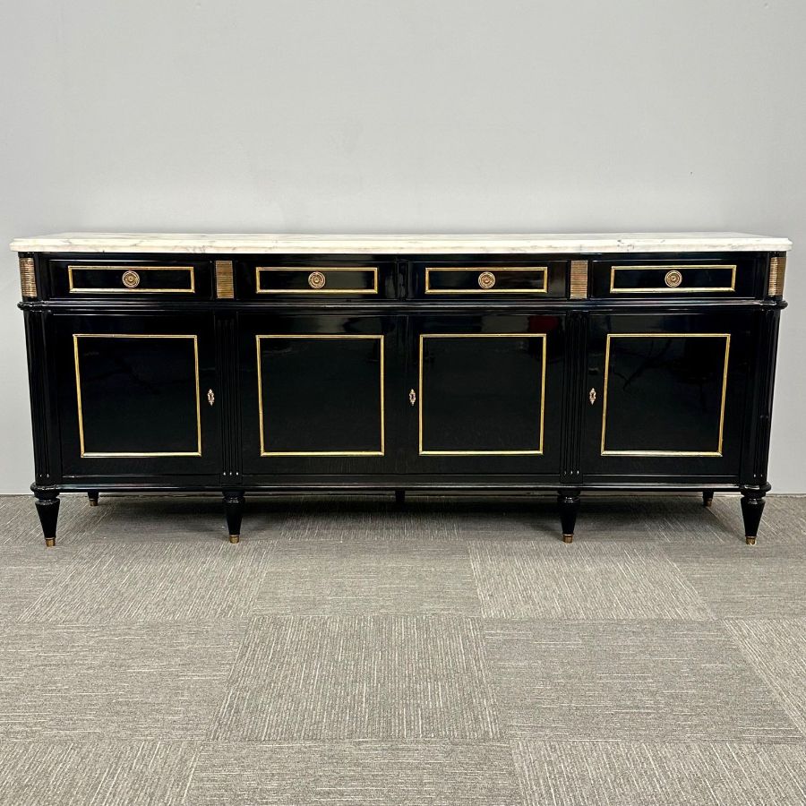 Hollywood Regency Style Black Lacquer Sideboard / Credenza , Maison Jansen Style