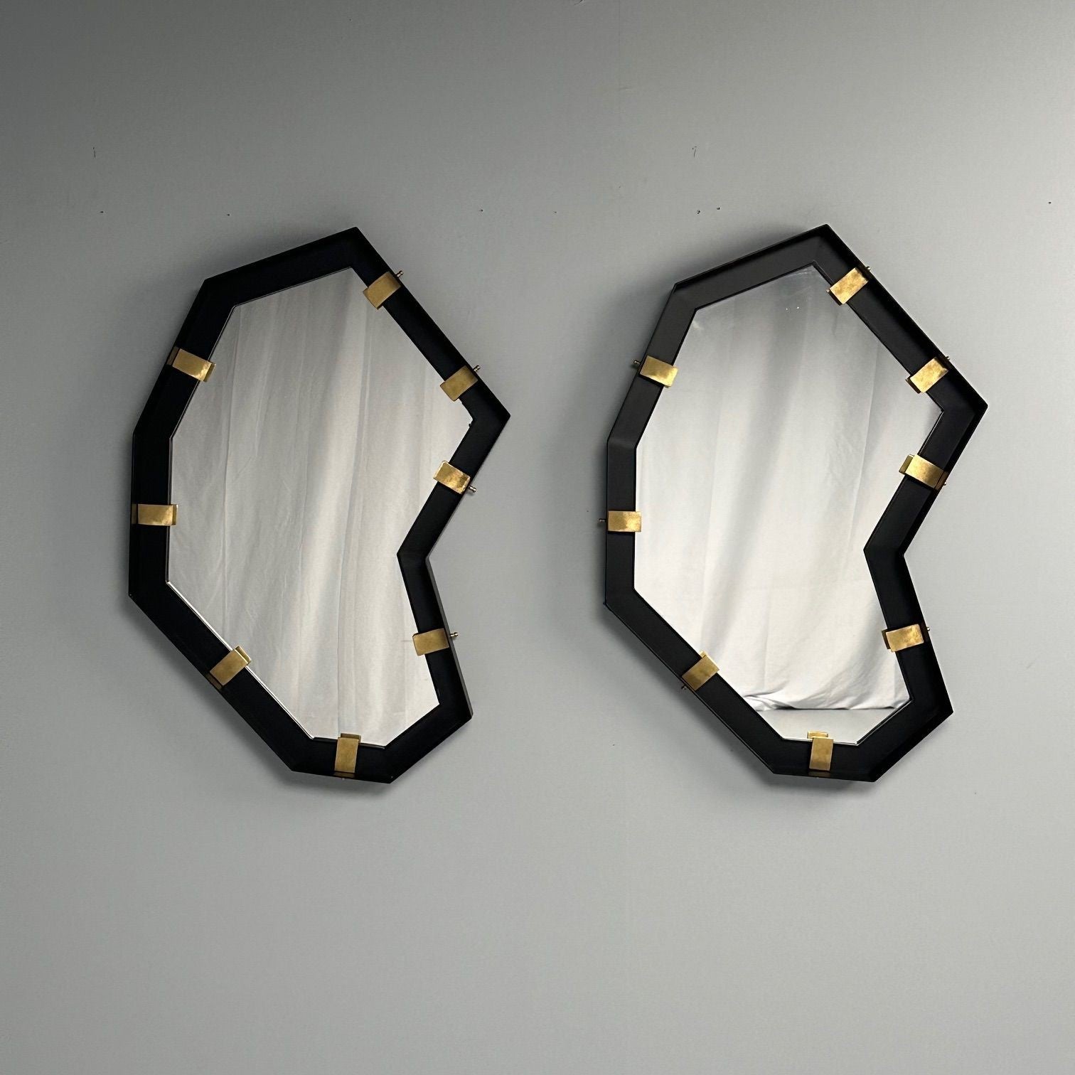 Contemporary, Industrial Modern, Angular Wall Mirrors, Steel, Brass