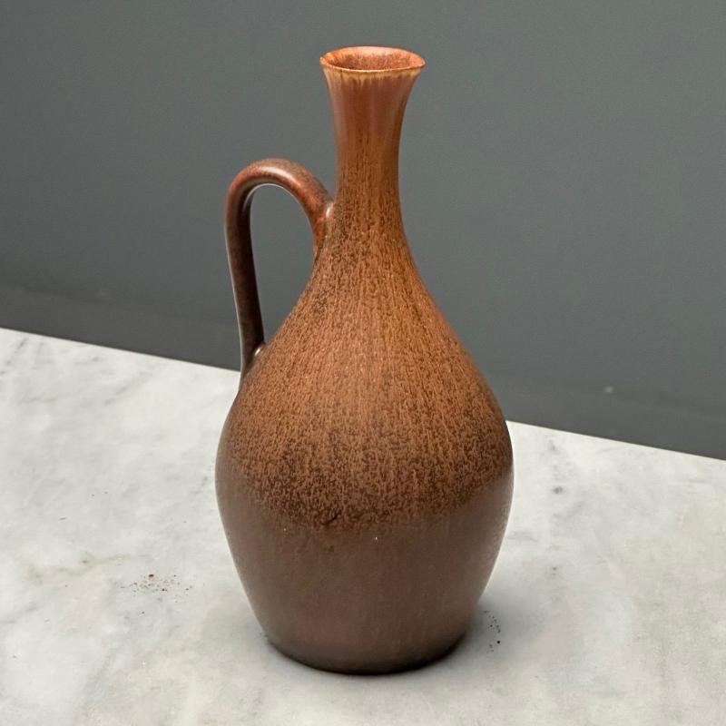 Carl-Harry Stalhane, Rörstrand, Swedish Mid-Century Modern, Orange Stoneware Jug