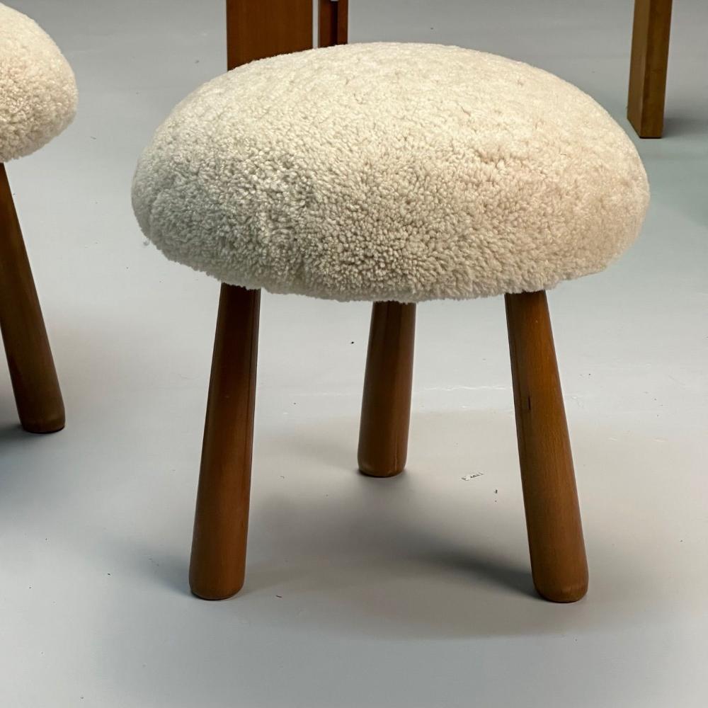 Contemporary, Swedish Modern Style, Sheepskin Stools or Ottomans, Shearling