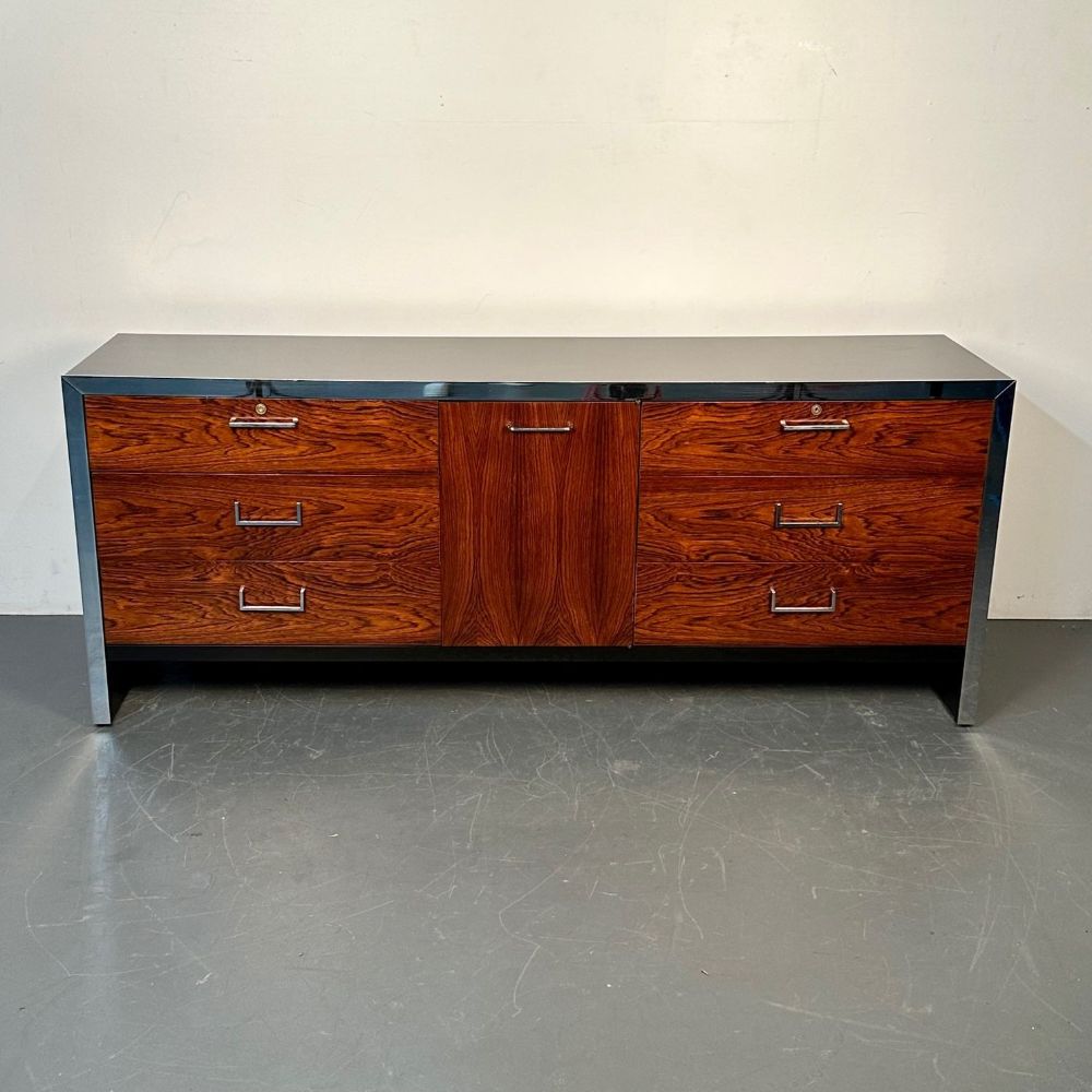 Mid-Century Modern Milo Baughman Rosewood Dresser for John Stuart, Chrome Accent