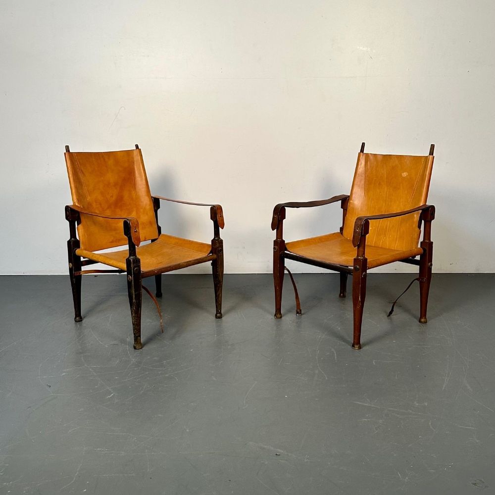 Pair of Kaare Klint Danish Mid-Century Modern Safari Lounge Chairs, Rasmussen