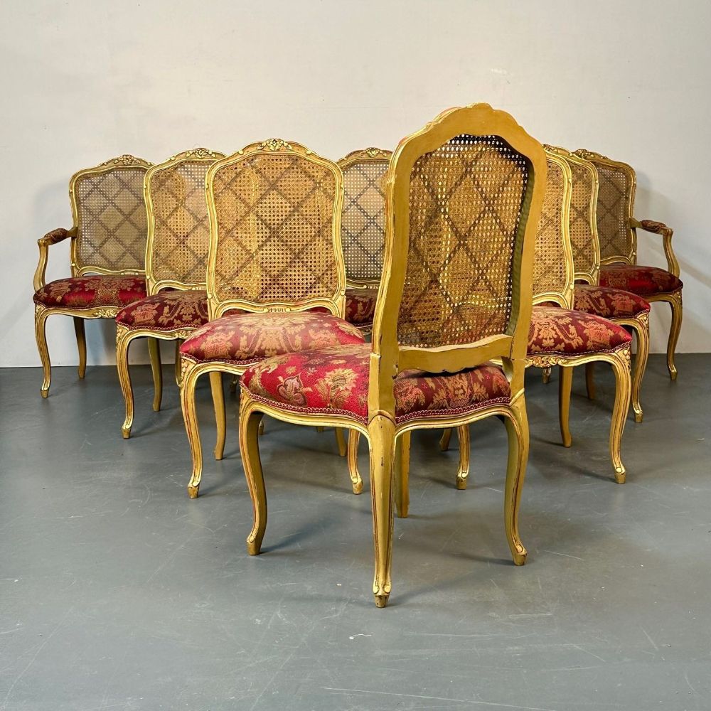 Set of Ten Louis XV Style Dining / Side Chairs, Clayed Gilt and Cane, French