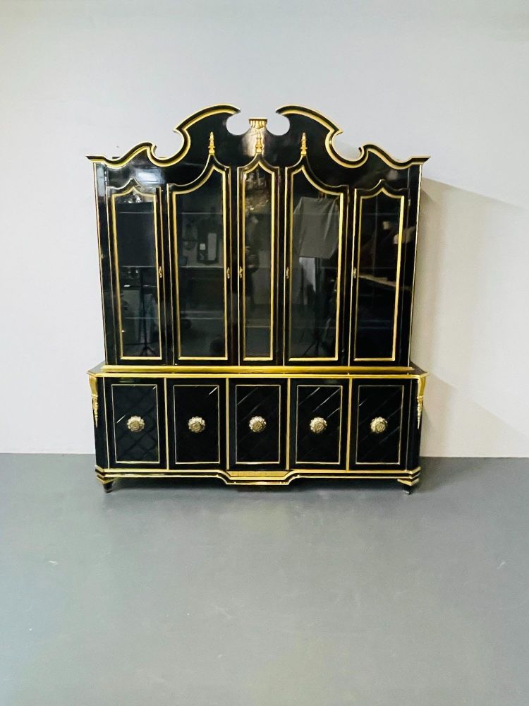 Hollywood Regency Style Bookcase / China Cabinet, Ebonized, Grosfeld House