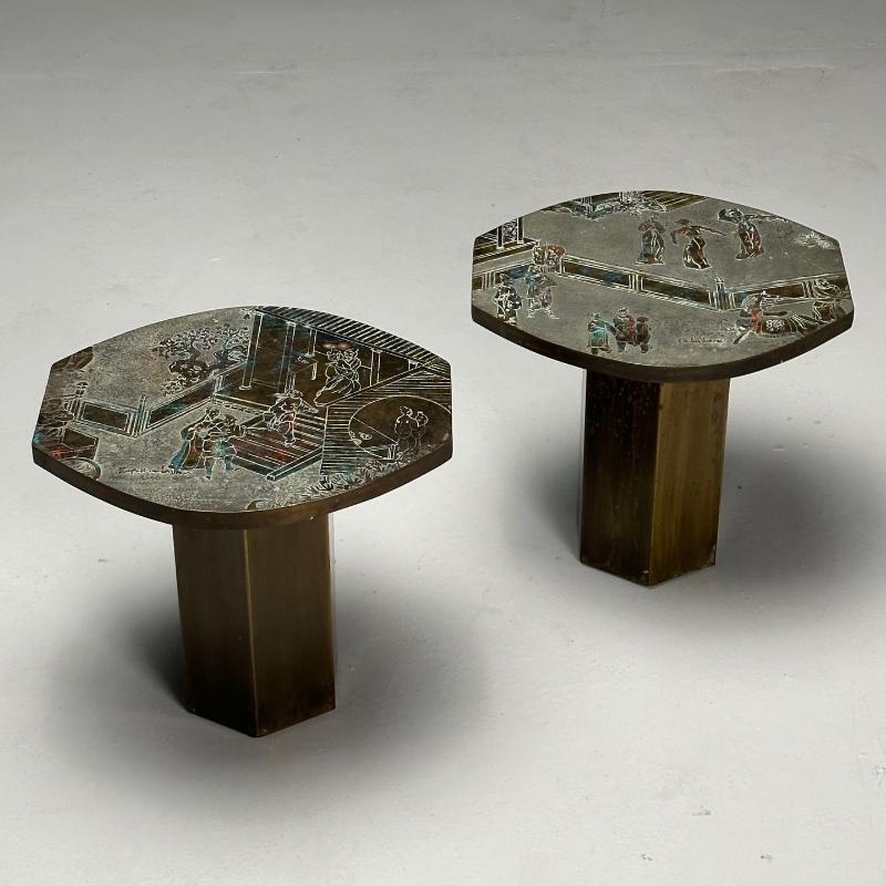 Philip and Kelvin LaVerne, Mid-Century Modern, Tao Side Tables, Bronze, 1960s