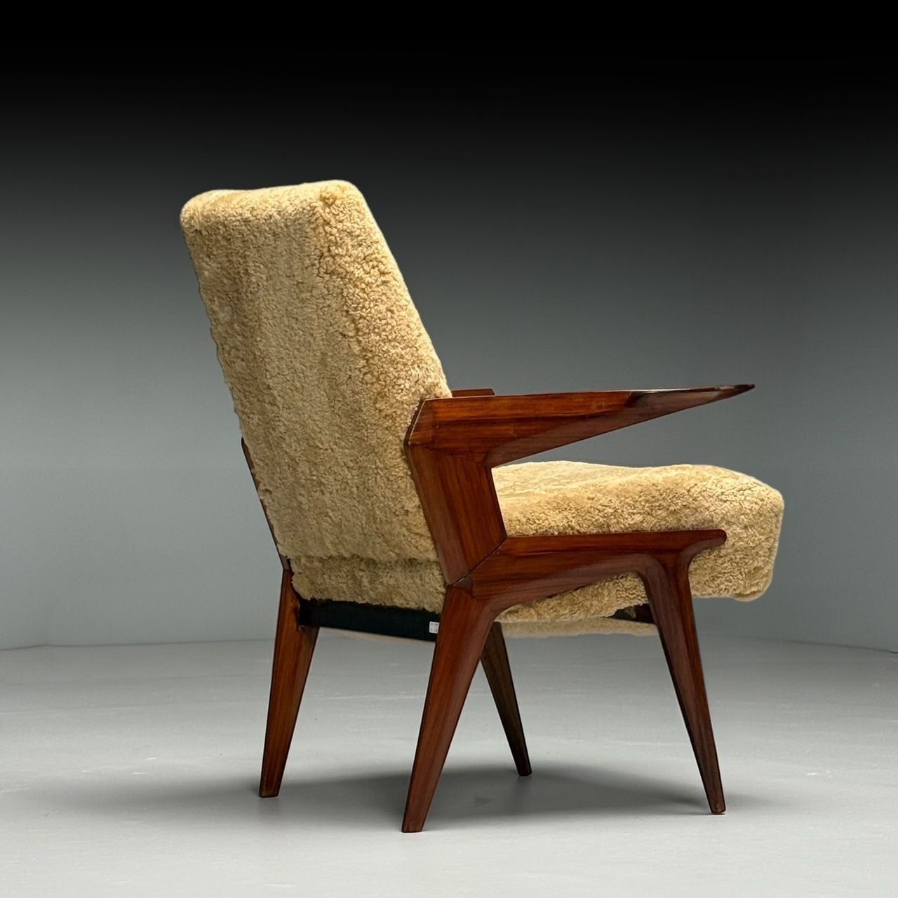 Vittorio Dassi Attr, Italian Mid-Century Modern Armchair, Honey Shearling, 1950s