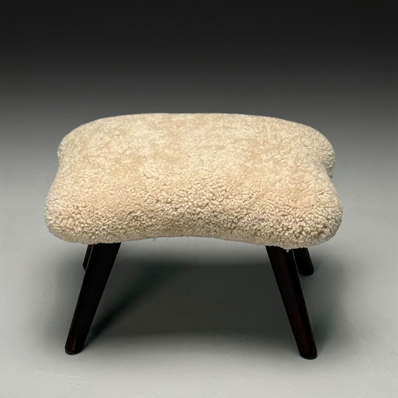 Madsen & Schubell Attr, Danish Modern, Organic Form Footstool, Shearling, 1960s