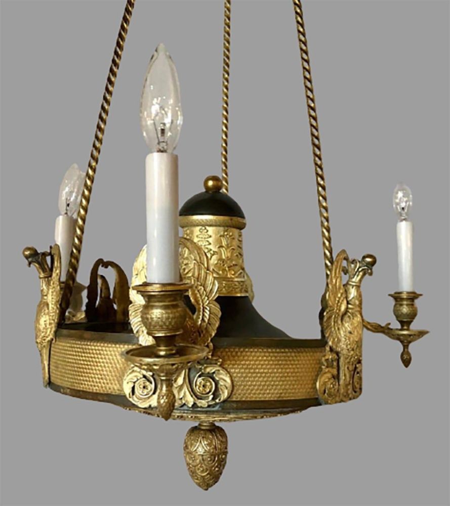 19th Century Empire Chandelier with Full Figure Swan Arms