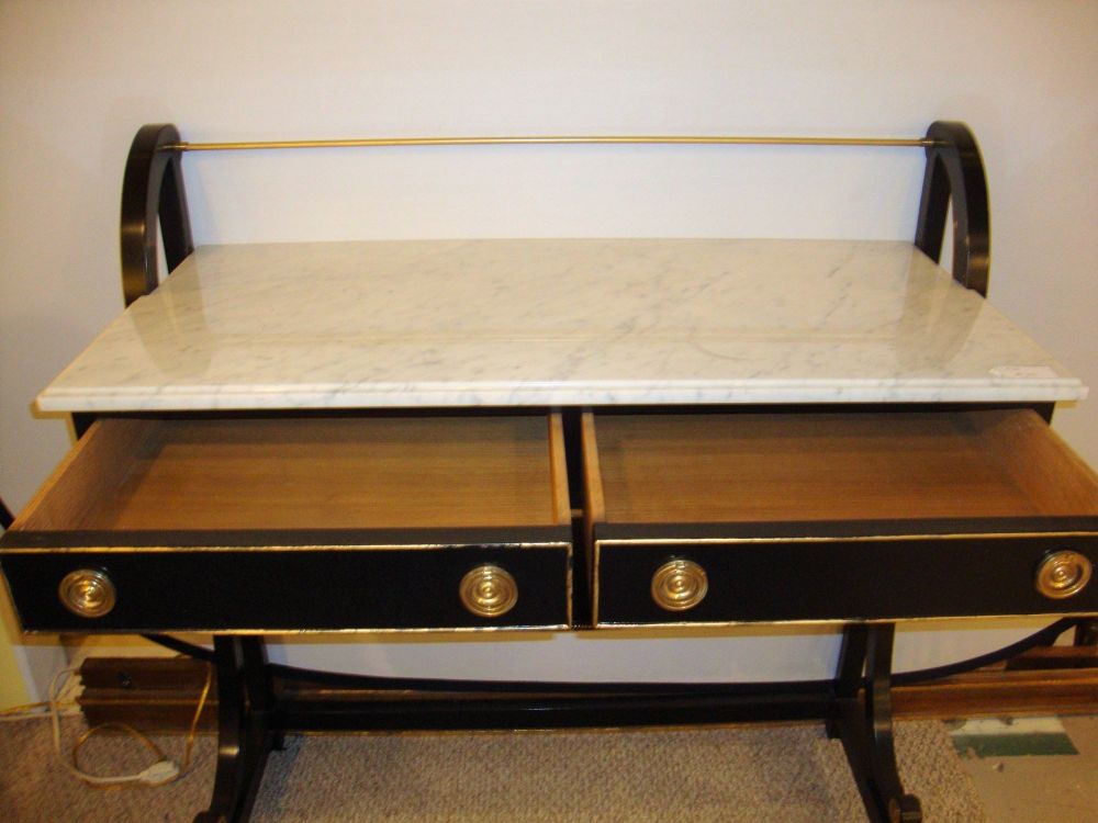 Ebonized Marble-Top Server or Sofa Table Attributed to Jansen