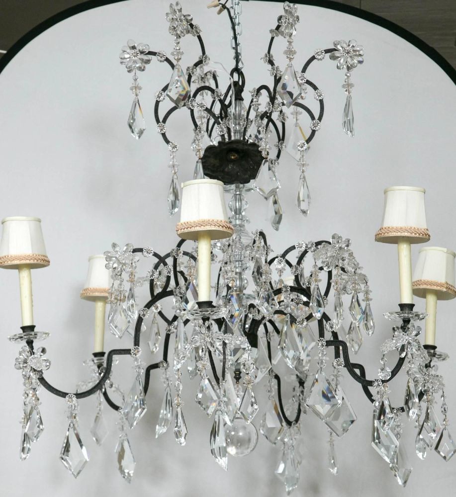 Holly Hunt Wrought Iron & Crystal Chandelier