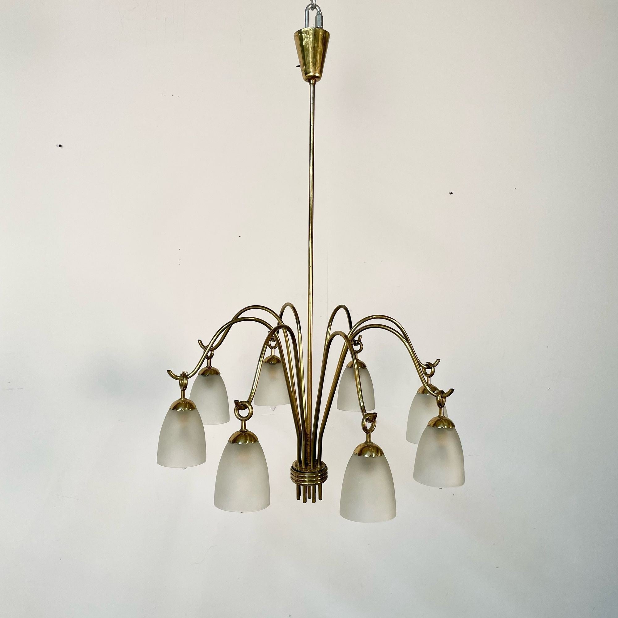 Angelo Lelli, Arredoluce, Italian Mid-Century Modern, Chandelier, Brass, 1960s