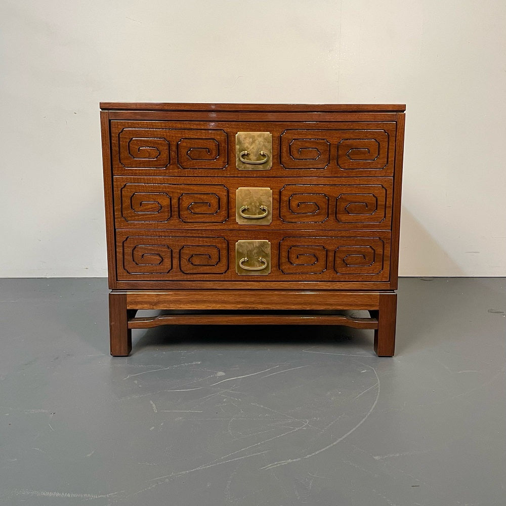 Mid-Century Modern John Widdicomb Nightstand / Walnut Chest, Greek Key Inlay