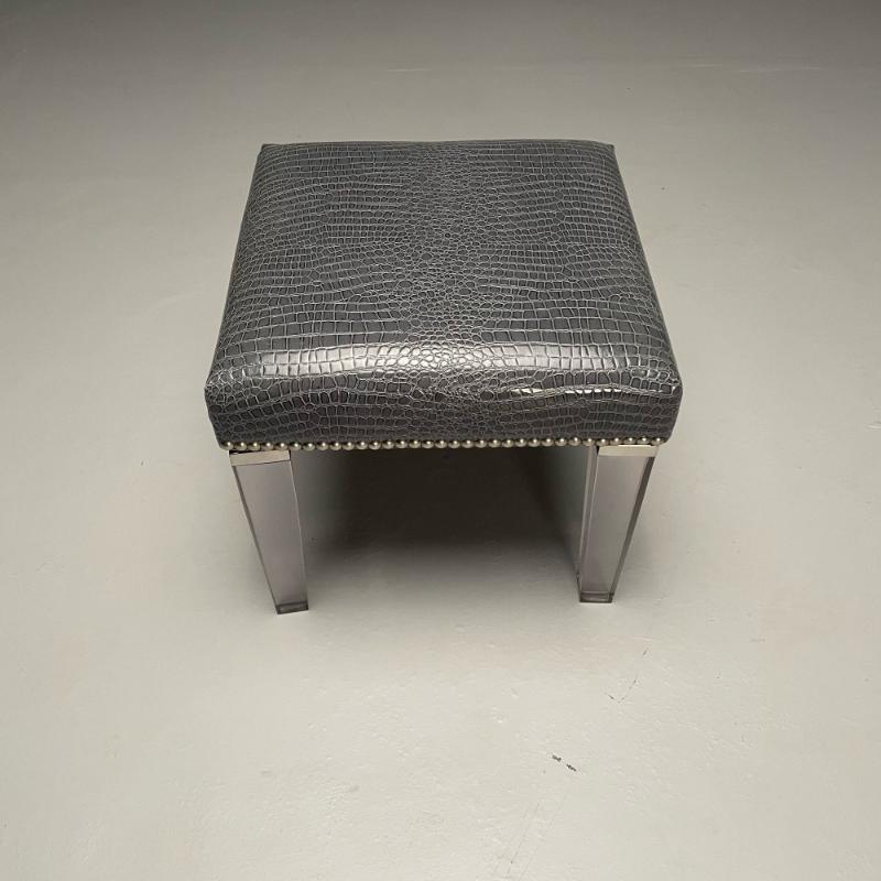 Contemporary, Modern Footstool, Chrome, Acrylic, Faux Snakeskin, 2010s