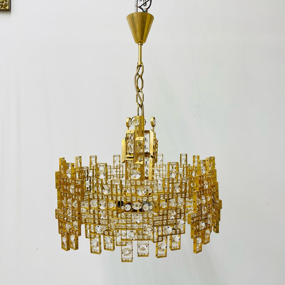 Italian Mid-Century Modern Chandelier / Pendant, Brass City by Gaetano Sciolari