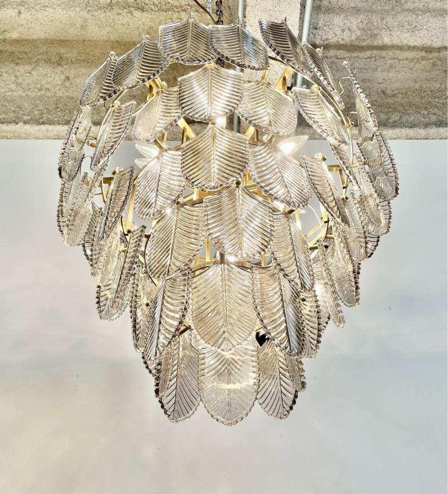 Eicholtz, Modern, Art Deco Style, Chandelier, Brass, Smoked Glass, 2010s