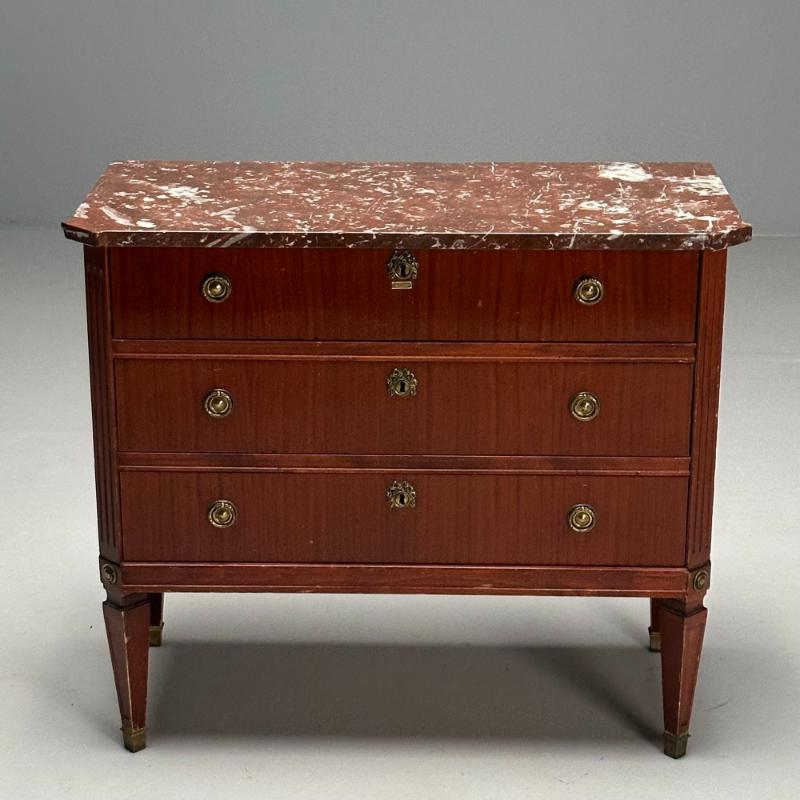 Gustavian, Louis XVI Style, Swedish Commode, Mahogany, Marble, Sweden, 1950s