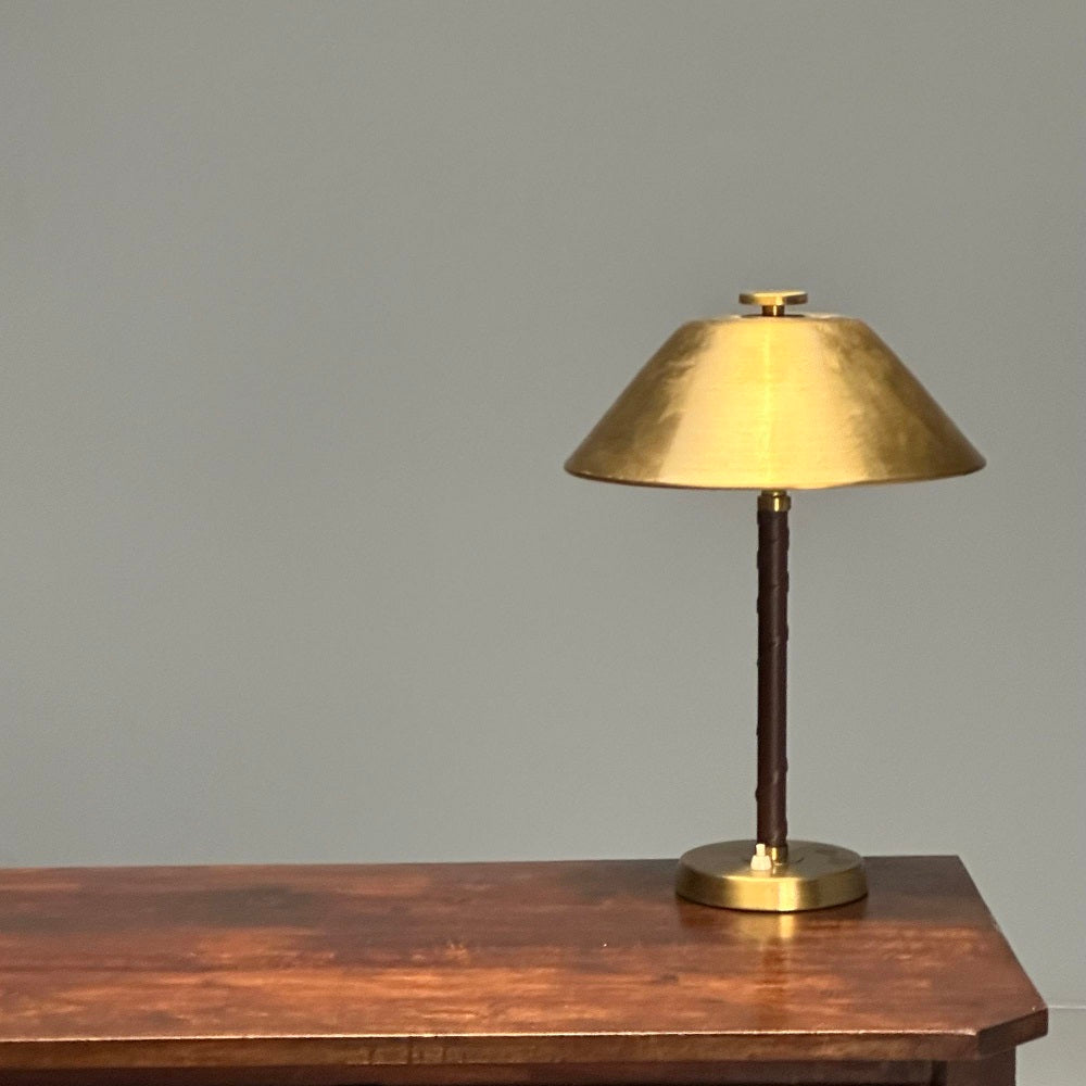 Einar Bäckström, Swedish Mid-Century Modern, Table Lamps, Leather, Brass, 1940s