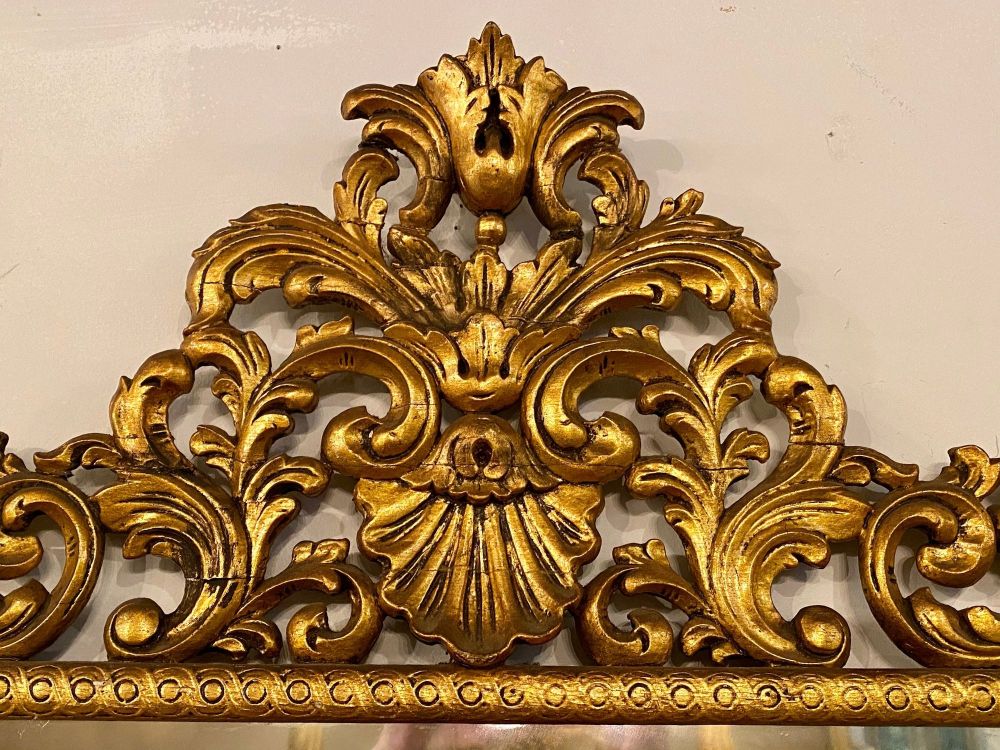 19th Century Carved Giltwood Beveled Wall Mirror Finely Carved Rococo Style