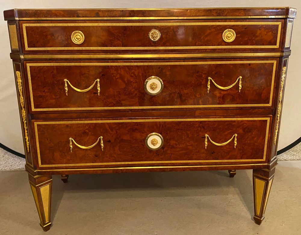 Pair of Hollywood Regency Jansen Style Chests or Commodes Tortoise Shell Finish