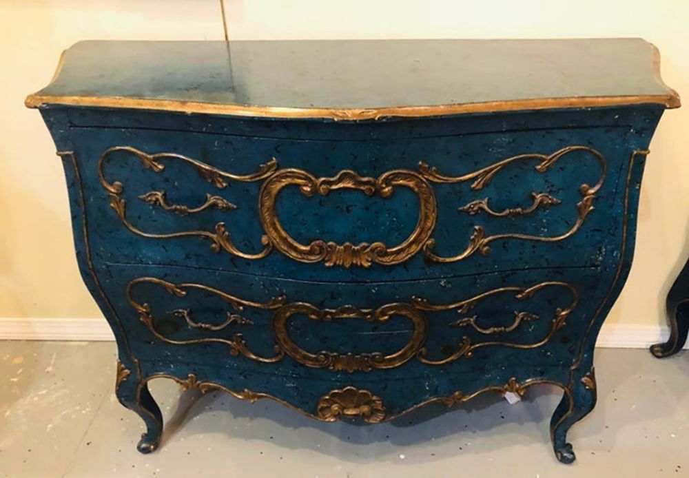 Single Royal Blue and Parcel-Gilt Decorated Bombay Commode or Chest