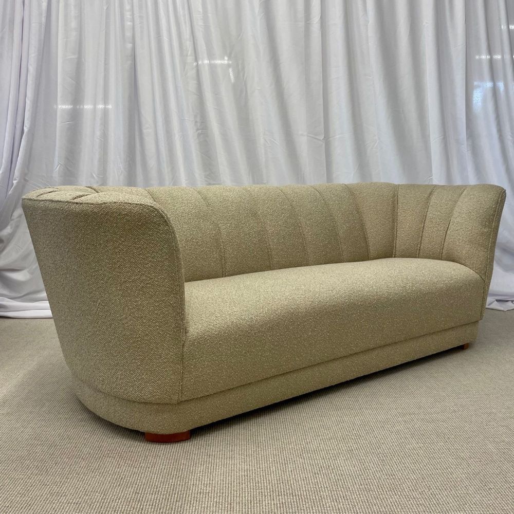 Flemming Lassen Style, Danish Mid-Century Modern, Curved Sofa, Boucle, 1940s