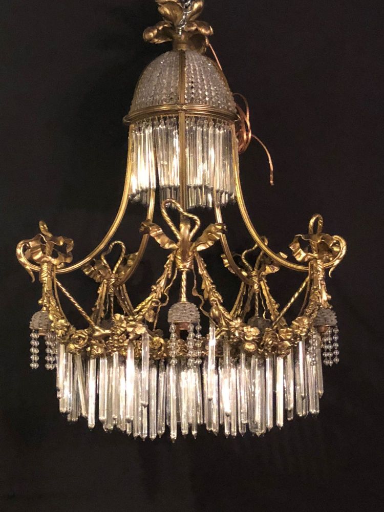 Louis XVI Style Russian Neoclassical Doré Bronze and Crystal Chandelier