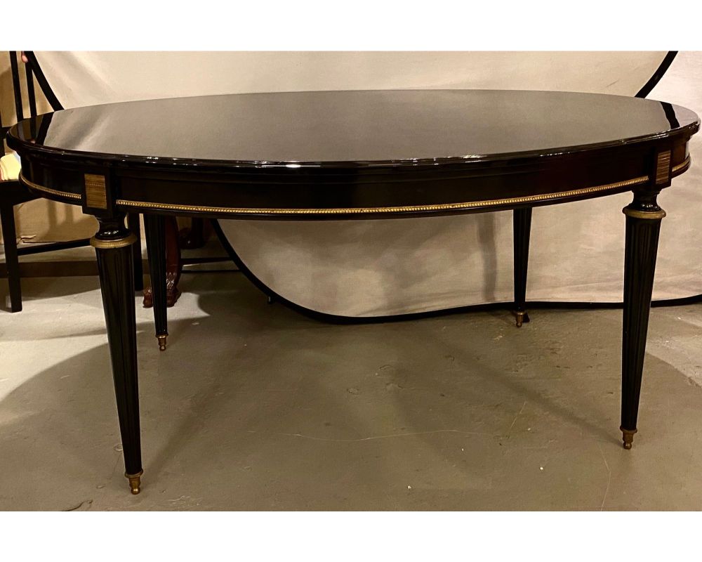 Louis XVI Jansen Style Center or Dining Table Black Lacquer Steinway Finish