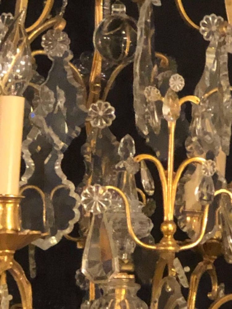 French Six-Light Cut Crystal and Brass Chandelier Newly Wired