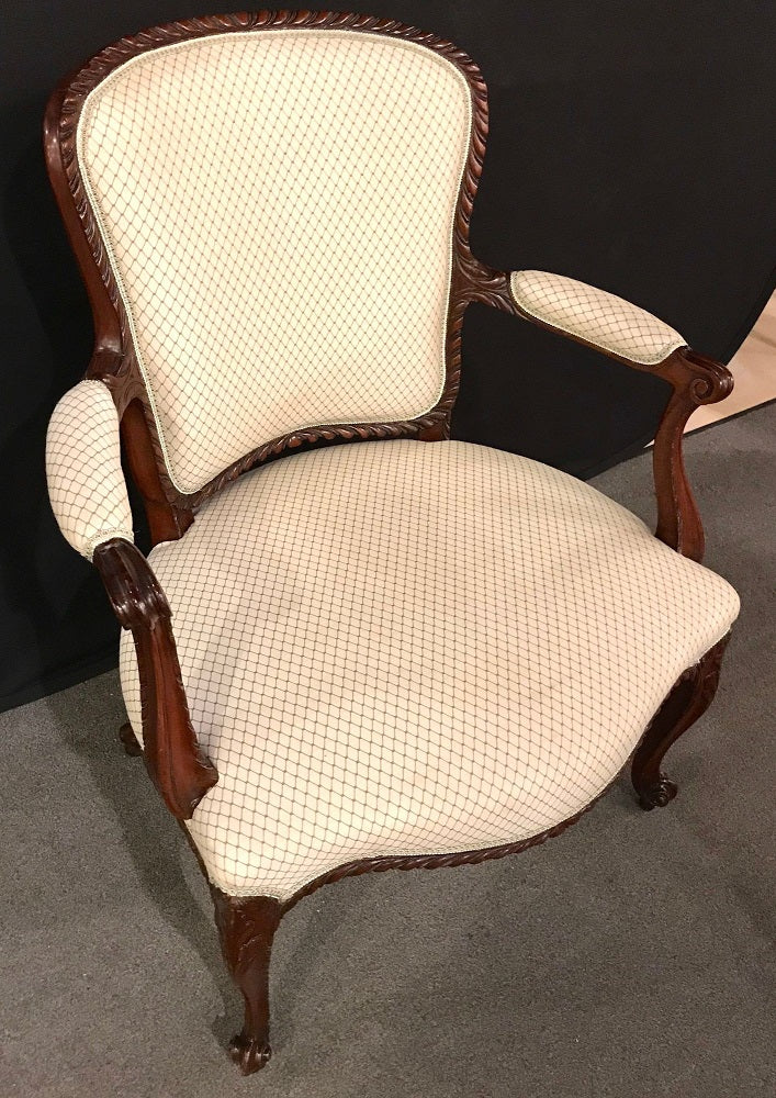 Pair of Louis XV Style Walnut Fauteuils or Bergères in a Scalamandre Fabric