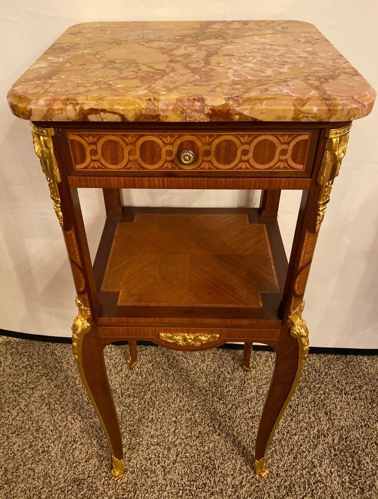 Louis XV-XVI Style Marble-Top Side Table End Table Pedestal, Transitional