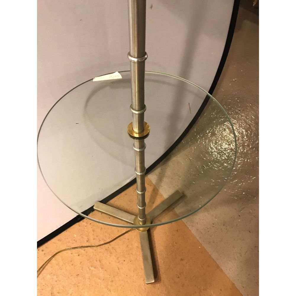 Faux Bamboo Form Chrome Standing Floor Lamp Table Art Deco in Form