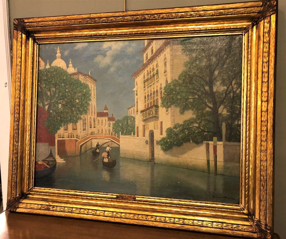 Gulbrandt Sether Signed Norwegian American Oil on Canvas of a Venice Canal