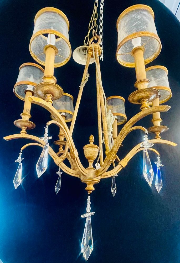 Italian Gilt Metal and Crystal Chandelier with Glass Shades