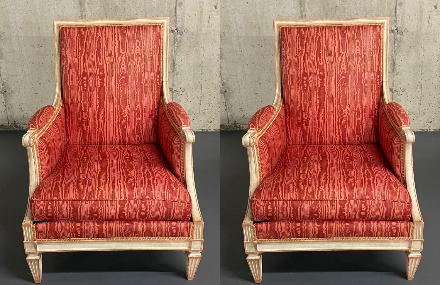 Pair of Louis XVI Style Painted Bergère Arm/Lounge Chairs, Traditional, France