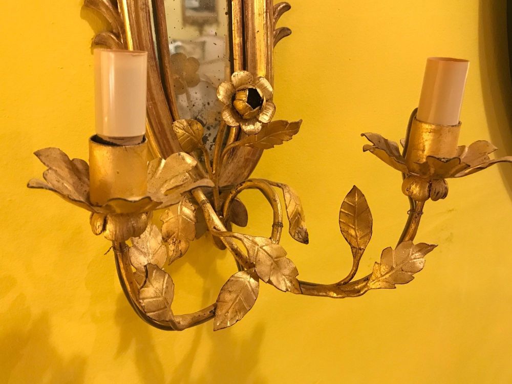 Pair of French, 19th Century Giltwood Mirrored Back Wall Sconces