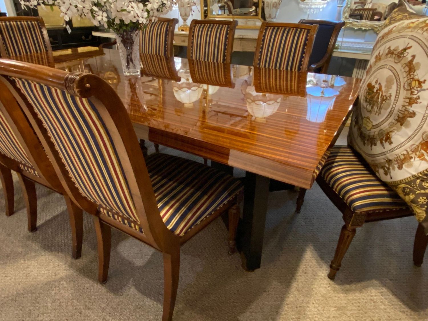 Lorin Marsh, Modern Dining Table, Lacquer, Zebra-Wood, Brass