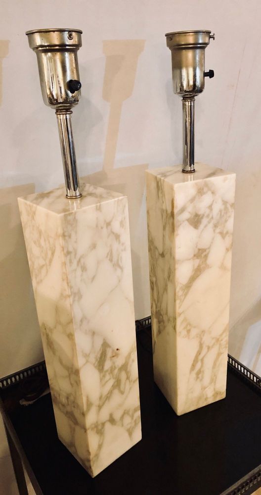 Fine Custom Pair of T. H. Robsjohn-Gibbings Marble Column Form Table Lamps