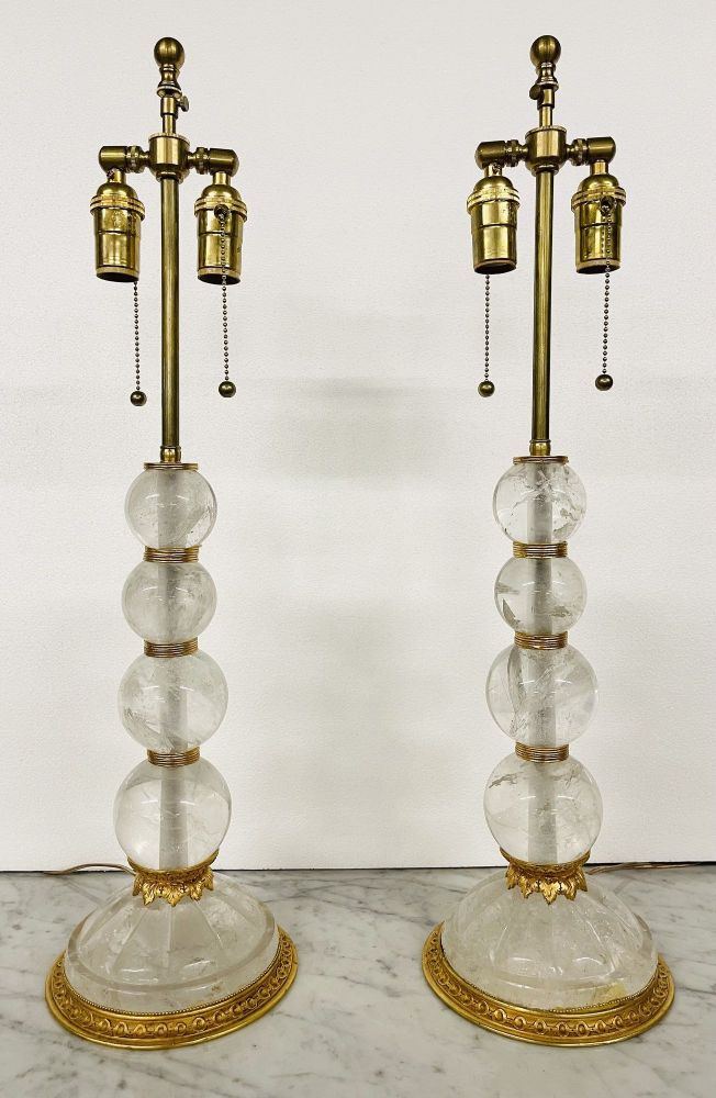 Pair of Baques Rock Crystal Table Lamps, 19th/20th Century