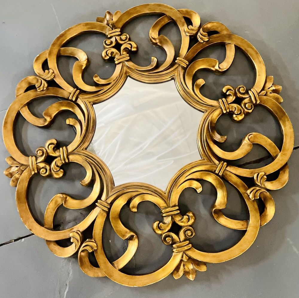 Circular Wall, Console or Pier Mirror, Italian, Gilt Wood.