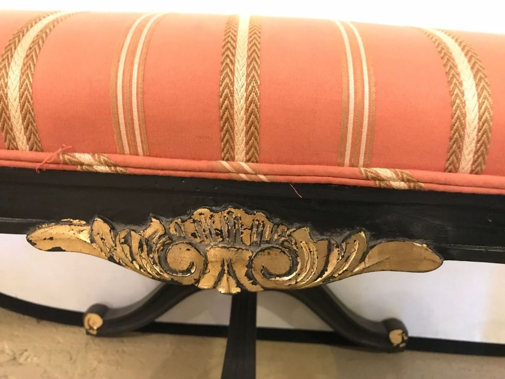 Hollywood Regency Carved X Form Bench with Shell Decorated Base