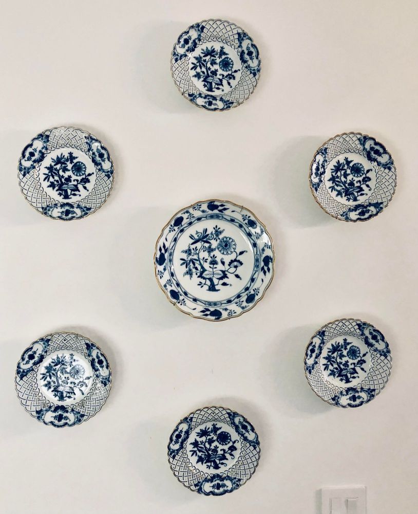 Nine Blue Onion Meissen Show or Wall Plates