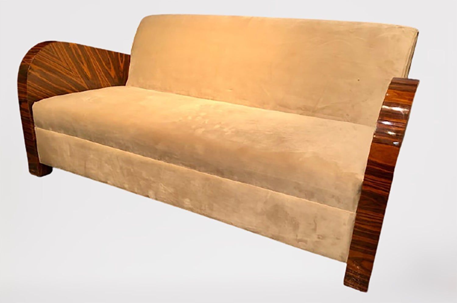 French Art Deco Style Rosewood Sofa/Couch Lacquered Rosewood Velour Upholstery