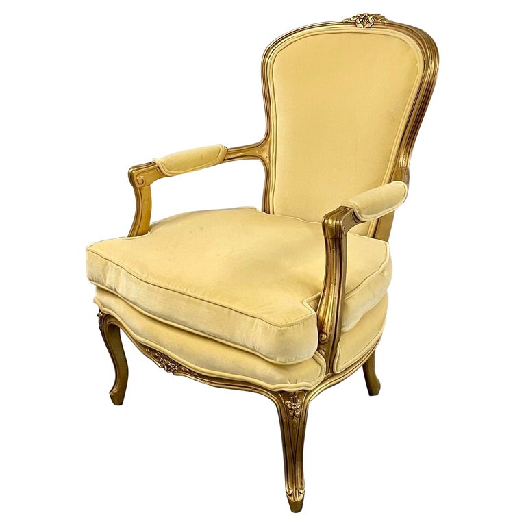 French Louis XVI Jansen Style Bergere, Arm / Accent Chair, Velvet, Giltwood