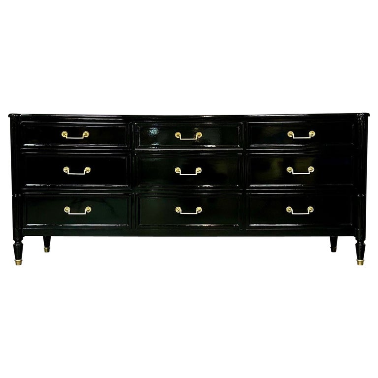 Hollywood Regency Ebony Lacquer Sideboard / Commode, Jansen Style, Baker