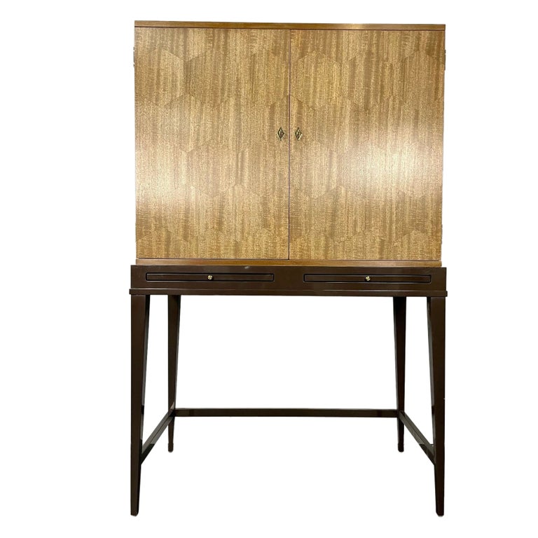 Mid-Century Modern Style Bar Cabinet on Stand, Lacquer, Metal, Brass