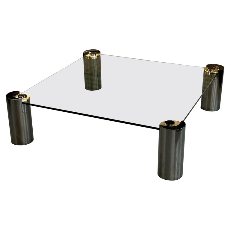 Signed Large Mid-Century Karl Springer Coffee / Cocktail Table, Gunmetal, Brass