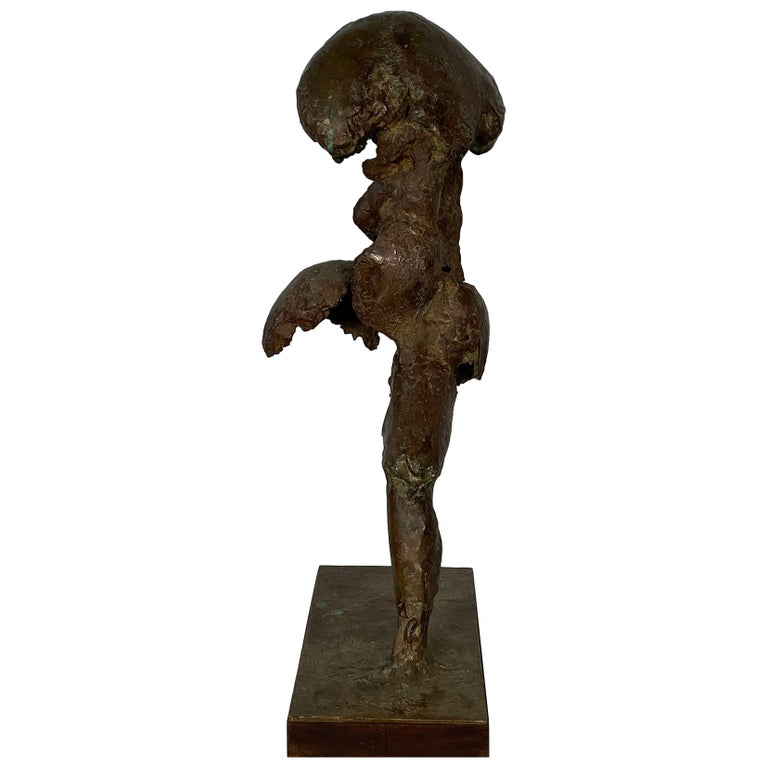 Solid Bronze Abstract Sculpture / Statue on Base, Organic Form Mid-Century Modern