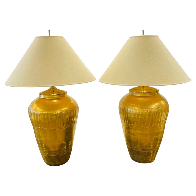 Palatial Pair of Gilt Metal Urn Form Table Lamps, Hollywood Regency